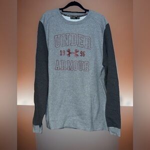 Under Armour Men's Established Crew Cadet Hunting Sweatshirt Gray/Red-XL-EUC